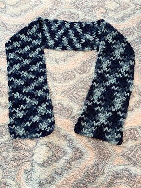Hand Crafted Navy and Light Blue Crochet Scarf